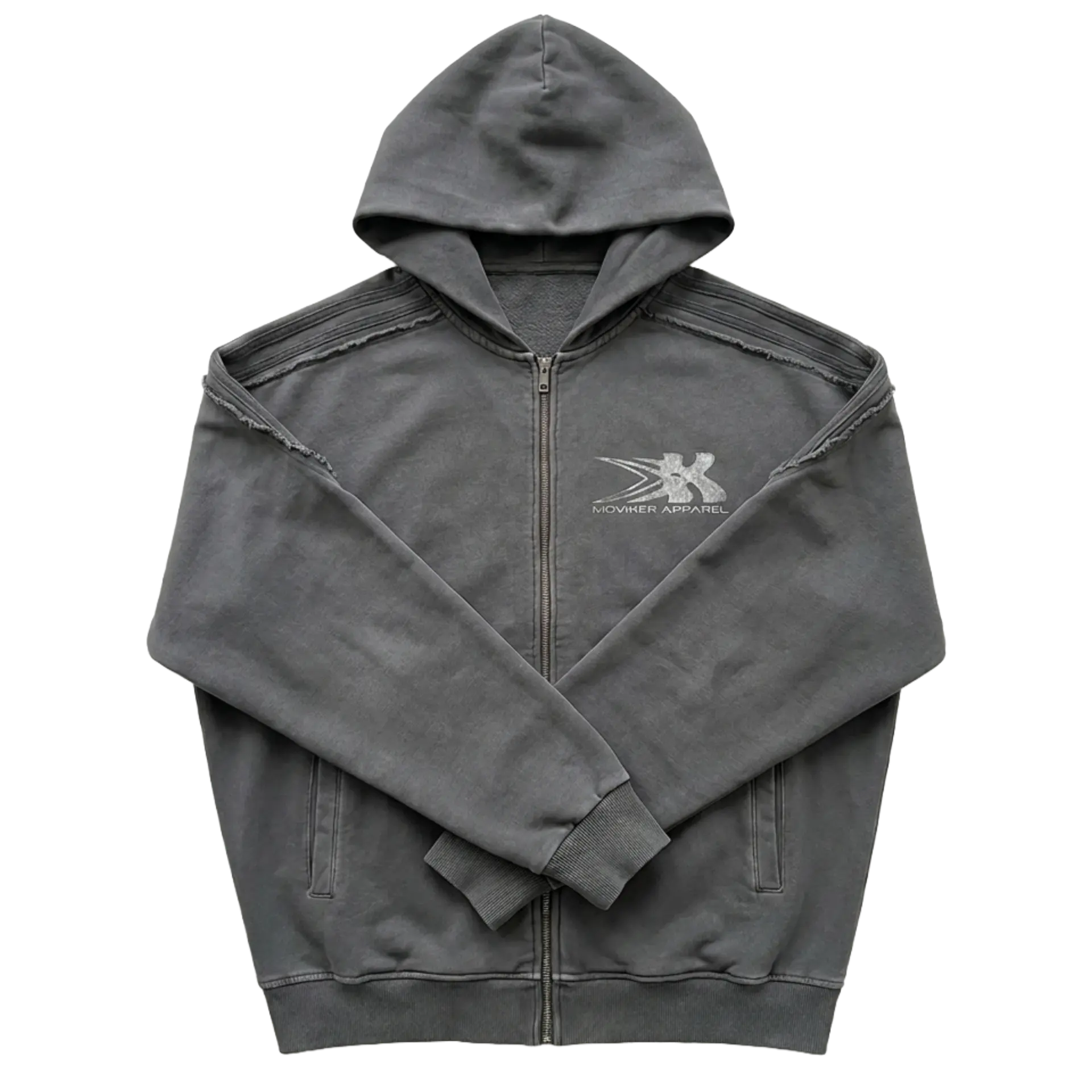 Raw Edge Zip Up Hoodie