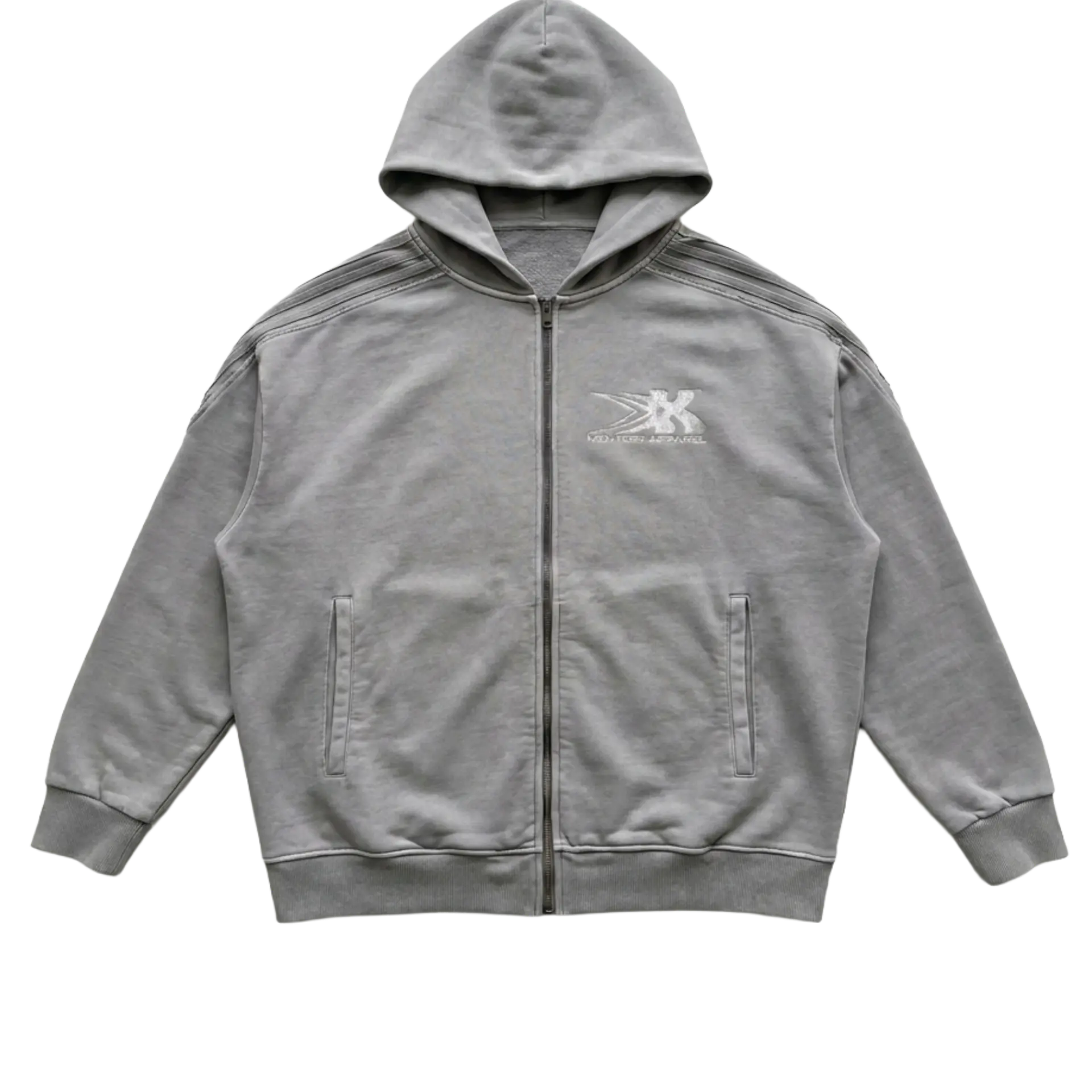 Raw Edge Zip Up Hoodie